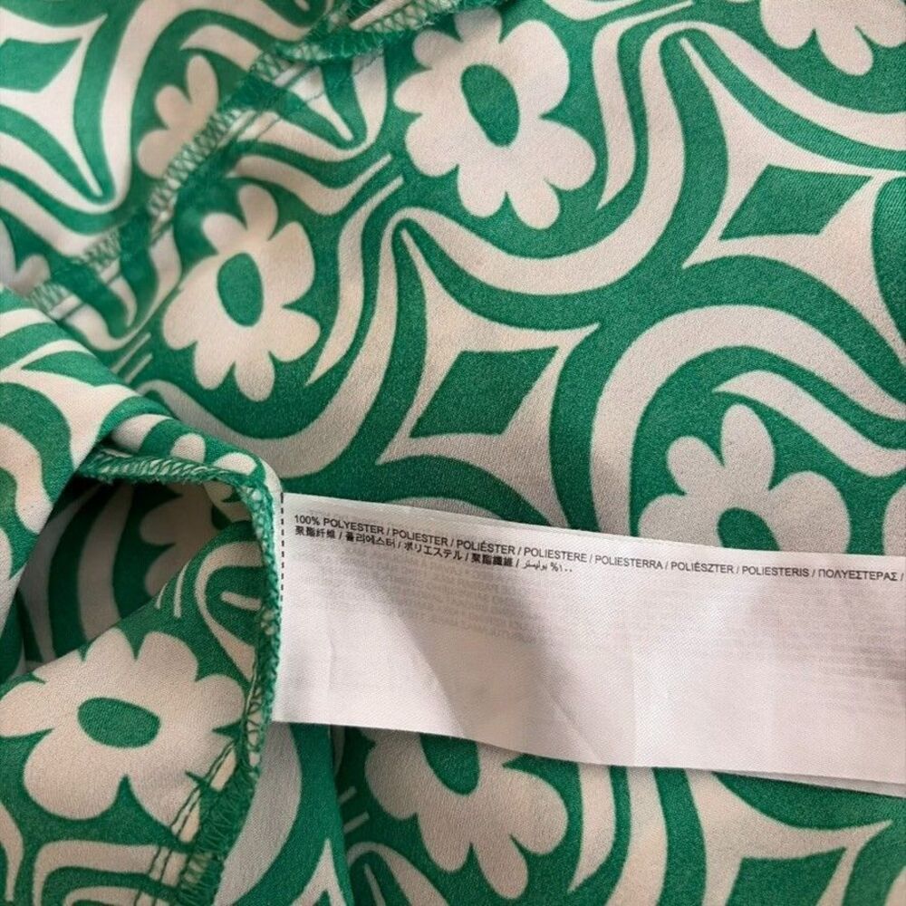 MNG Shirt Women's 18 Green Printed Floral Button Up Long Sleeve Collared Top - Picture 7 of 8
